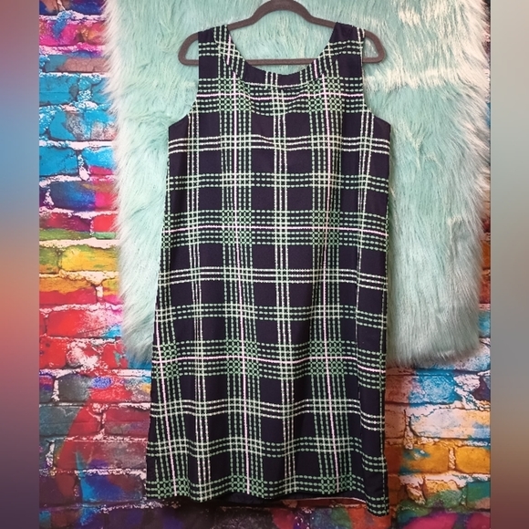 Banana Republic Navy Blue green and White Sleeveless Dress Size 14 - Picture 3 of 9
